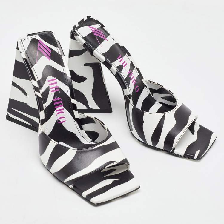 Pre Owned The Attico Black/White Zebra Print Leather Devon Open Toe Sandals Size 39