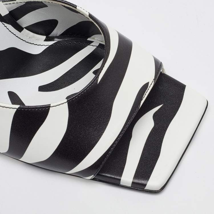 Pre Owned The Attico Black/White Zebra Print Leather Devon Open Toe Sandals Size 39