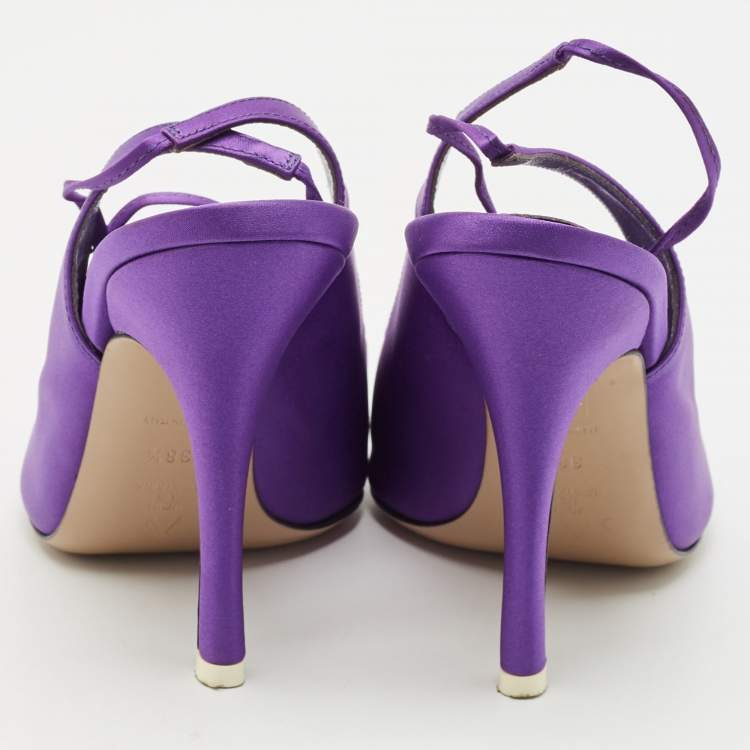 Pre Owned The Attico Purple Satin Venus Pointed Toe Ankle Wrap Pumps Size 38.5