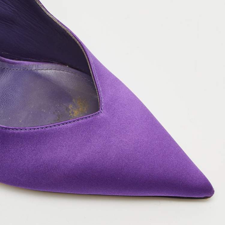 Pre Owned The Attico Purple Satin Venus Pointed Toe Ankle Wrap Pumps Size 38.5
