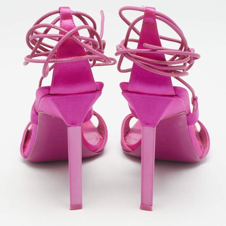 Pre Owned The Attico Pink Satin Ankle Wrap Sandals Size 39