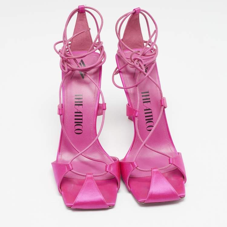 Pre Owned The Attico Pink Satin Ankle Wrap Sandals Size 39