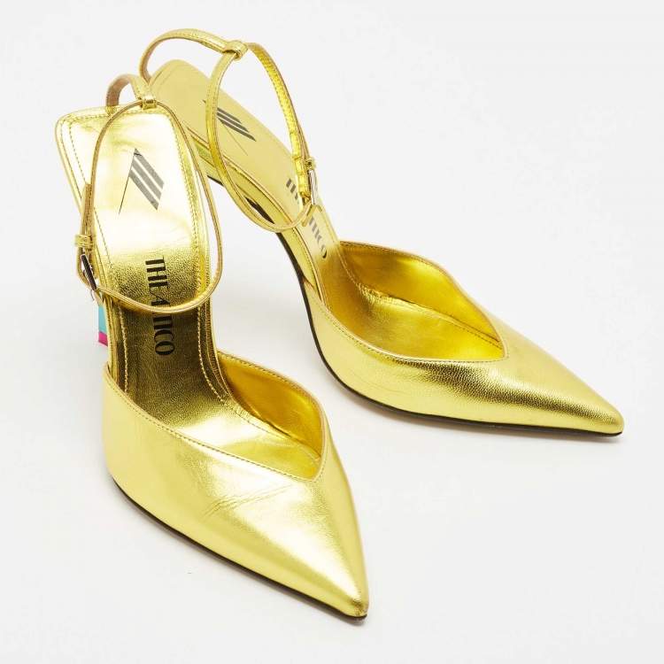Pre Owned The Attico Gold Leather Perine Ankle Strap Pumps Size 37