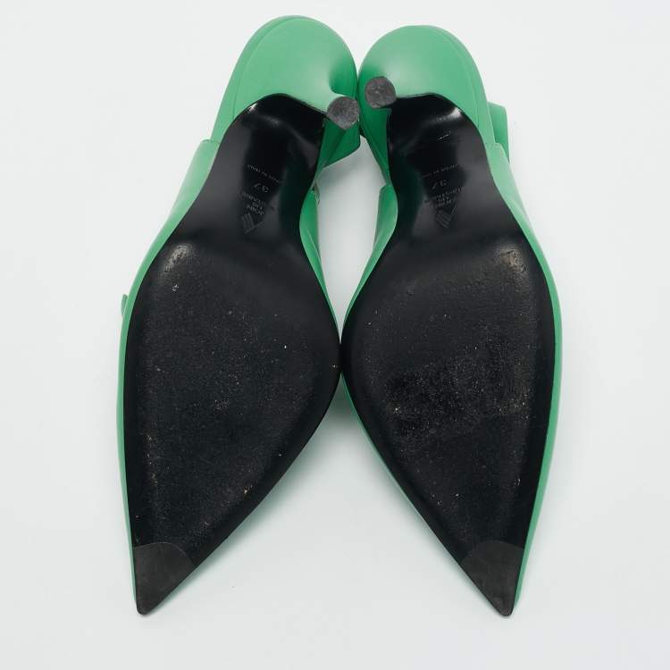 Pre Owned The Attico Green Leather Venus Ankle Wrap Pointed Toe Pumps Size 37