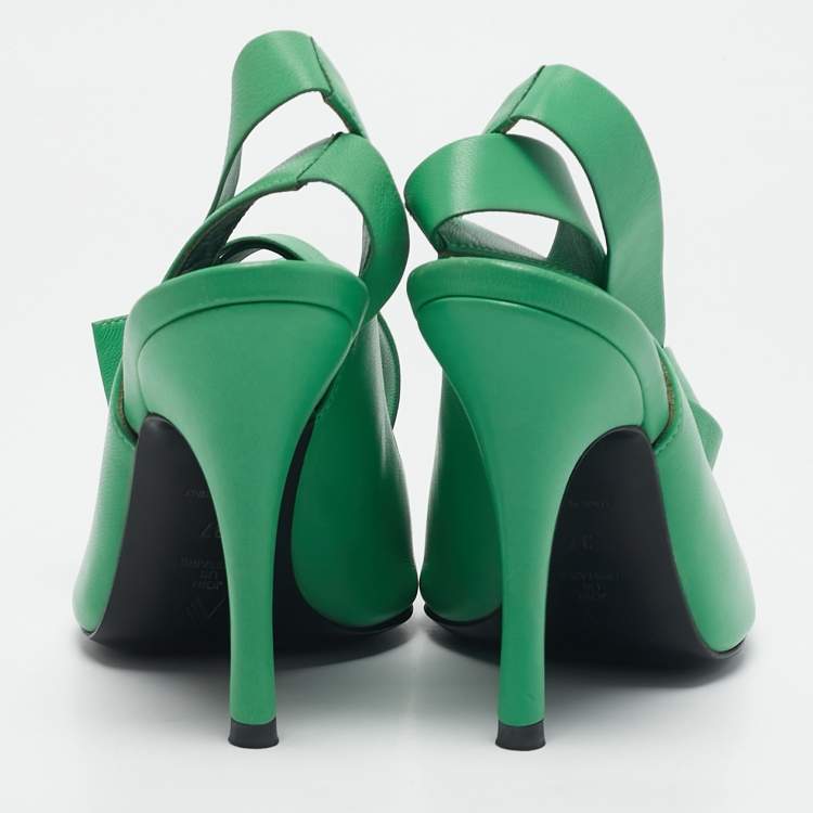 Pre Owned The Attico Green Leather Venus Ankle Wrap Pointed Toe Pumps Size 37