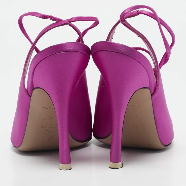 Pre Owned The Attico Fuchsia Satin Venus Pointed Toe Ankle Wrap Pumps Size 38.5
