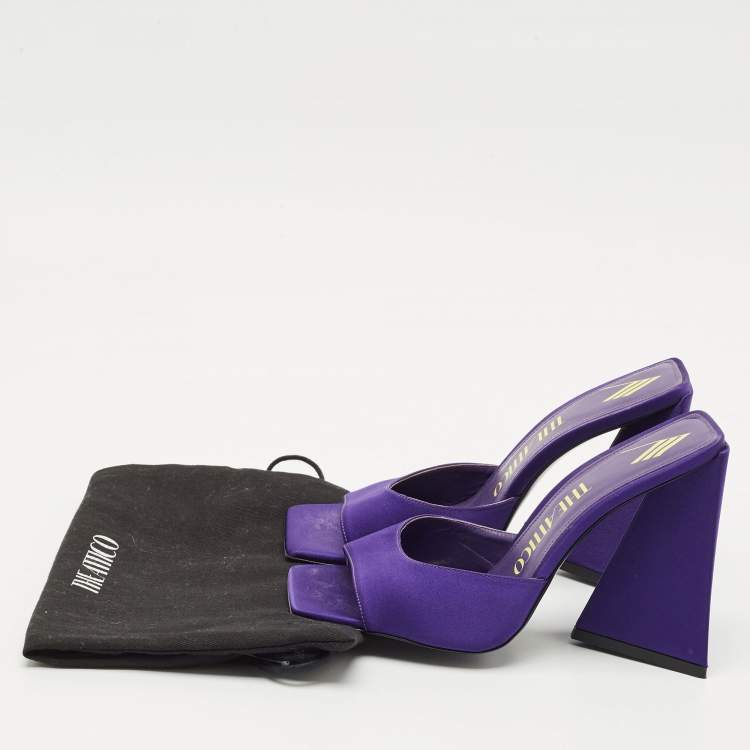 Pre Owned The Attico Purple Satin Devon Block Heel Slide Sandals Size 37