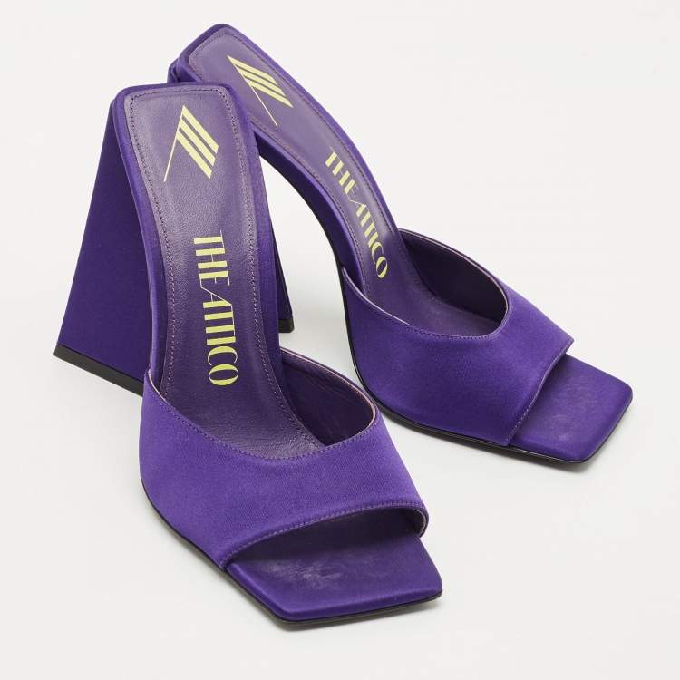 Pre Owned The Attico Purple Satin Devon Block Heel Slide Sandals Size 37