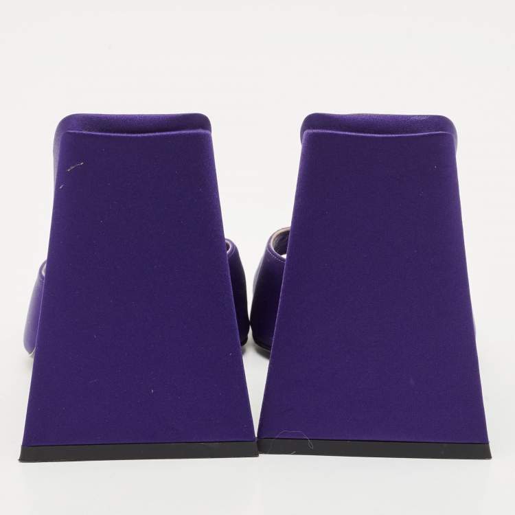 Pre Owned The Attico Purple Satin Devon Block Heel Slide Sandals Size 37