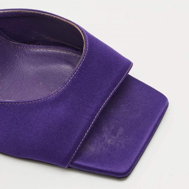 Pre Owned The Attico Purple Satin Devon Block Heel Slide Sandals Size 37