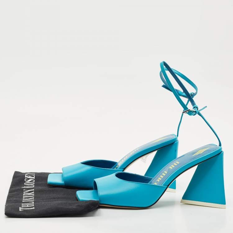 Pre Owned The Attico Blue Leather Piper Ankle Strap Sandals Size 38