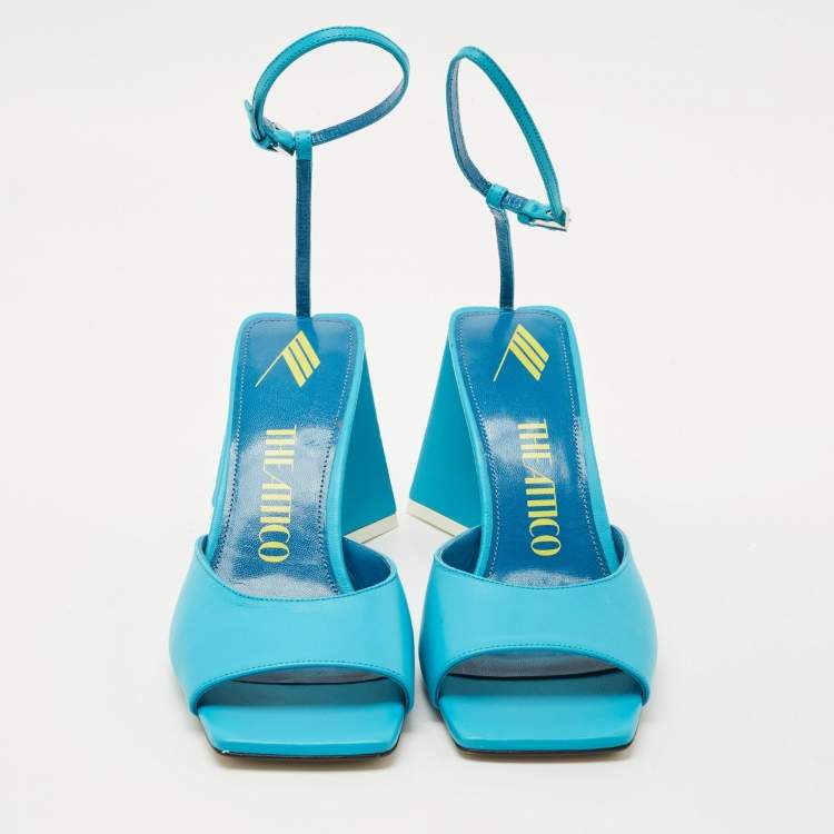 Pre Owned The Attico Blue Leather Piper Ankle Strap Sandals Size 38