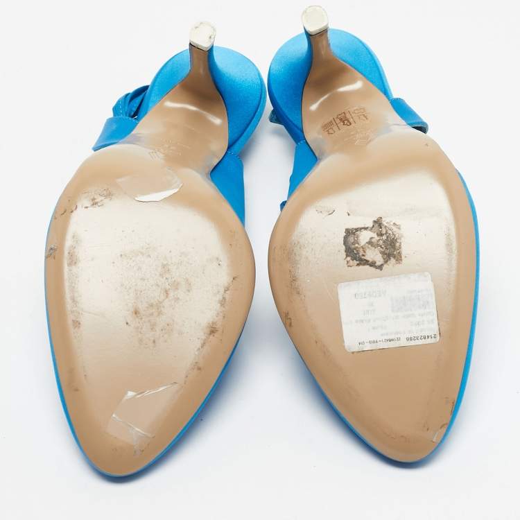 Pre Owned The Attico Blue Satin Venus Ankle Wrap Pointed Toe Pumps Size 39
