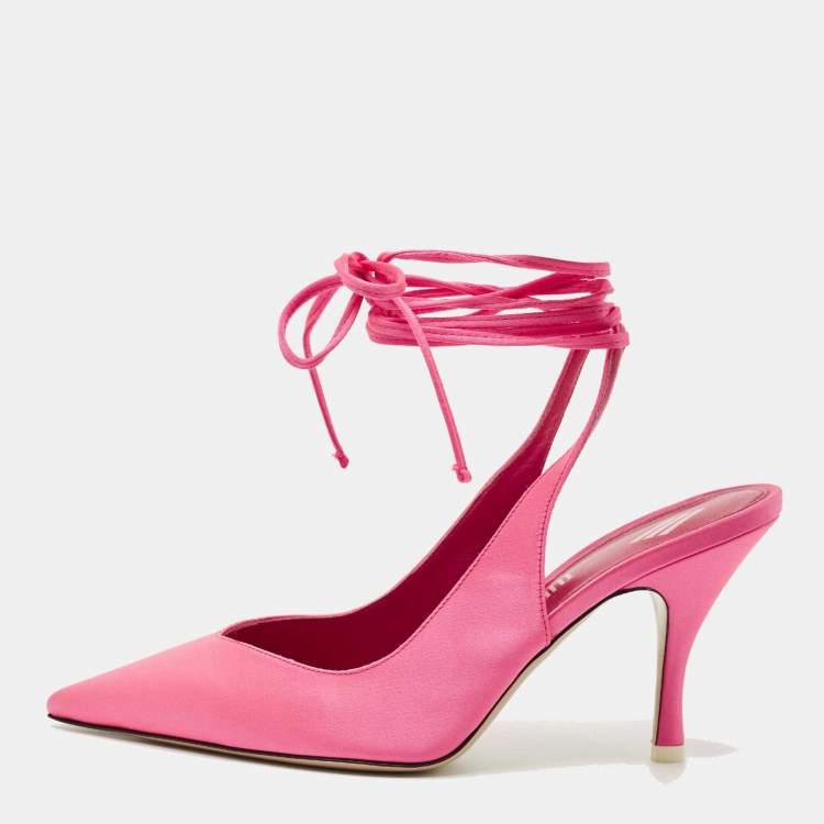 Pre Owned The Attico Pink Satin Venus Pointed Toe Ankle Tie Pumps Size 38