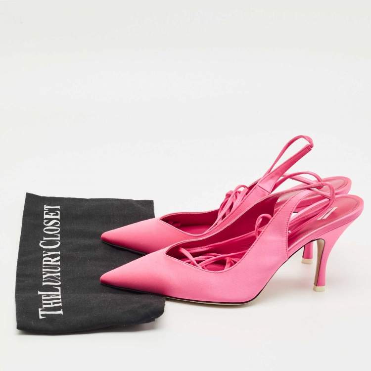 Pre Owned The Attico Pink Satin Venus Pointed Toe Ankle Tie Pumps Size 38