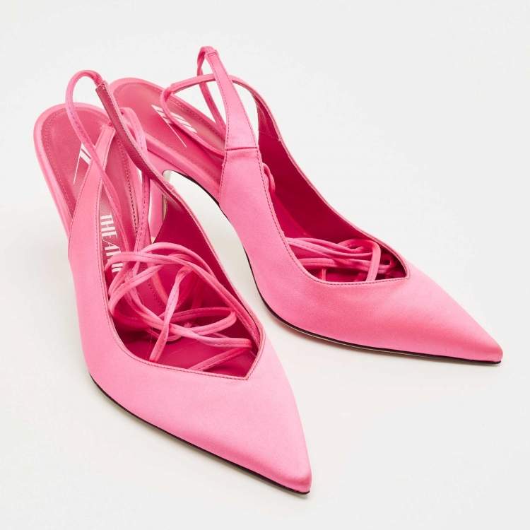 Pre Owned The Attico Pink Satin Venus Pointed Toe Ankle Tie Pumps Size 38