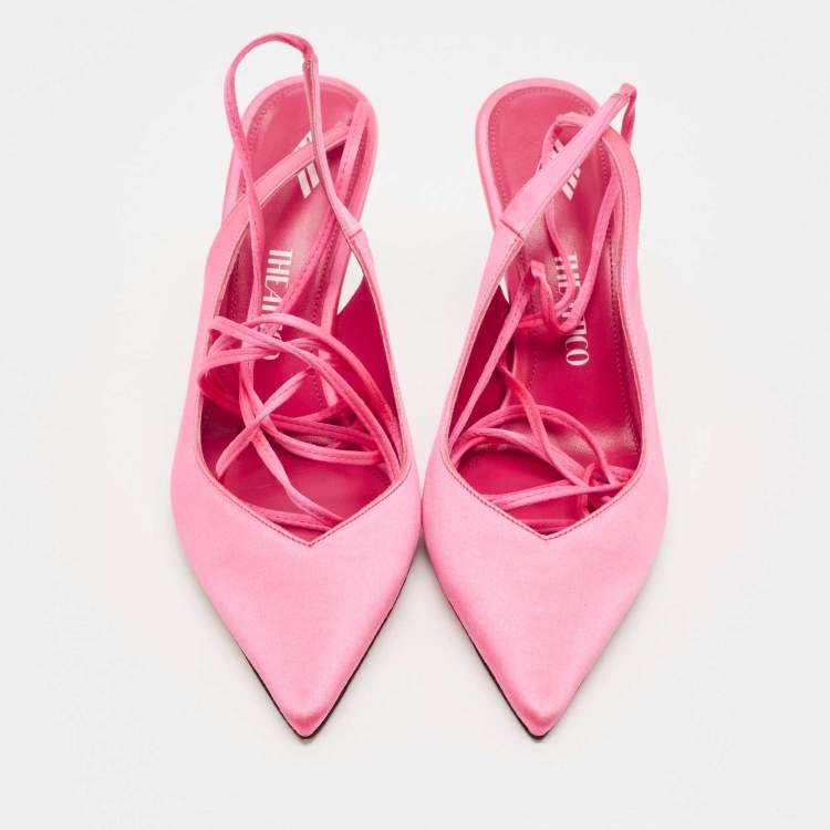 Pre Owned The Attico Pink Satin Venus Pointed Toe Ankle Tie Pumps Size 38