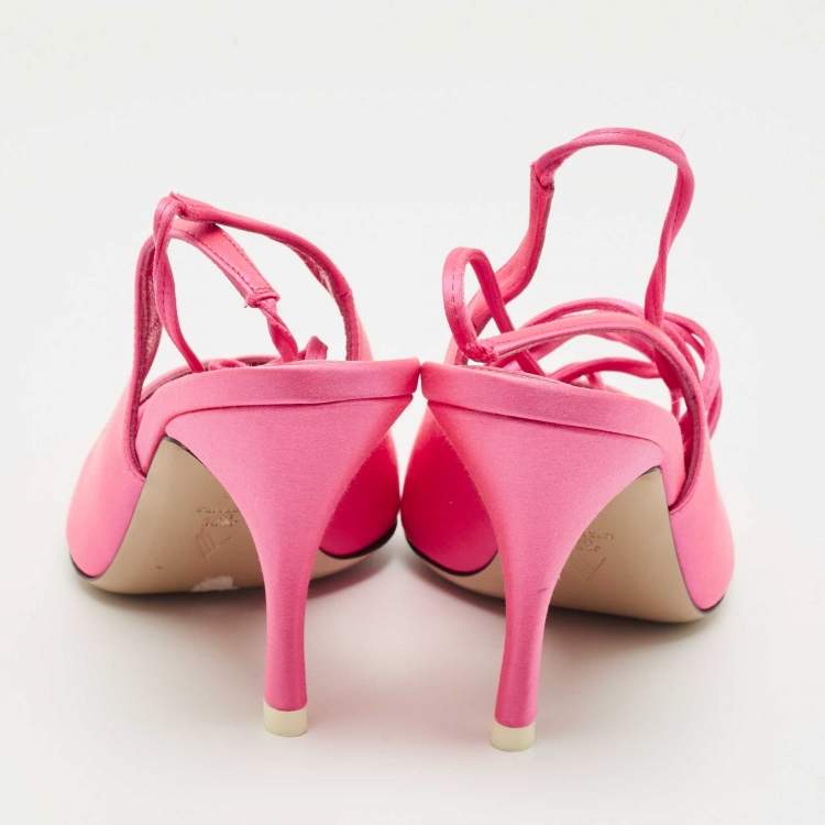 Pre Owned The Attico Pink Satin Venus Pointed Toe Ankle Tie Pumps Size 38