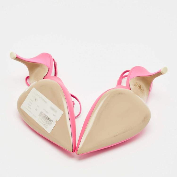 Pre Owned The Attico Pink Satin Venus Pointed Toe Ankle Tie Pumps Size 38