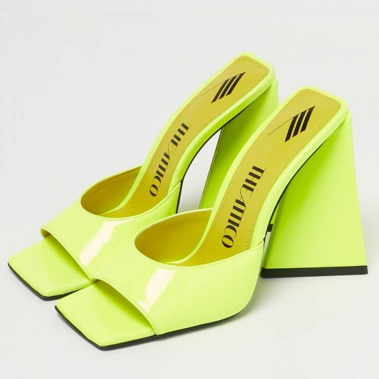 Pre Owned The Attico Green Patent Leather Devon Slide Sandals Size 37