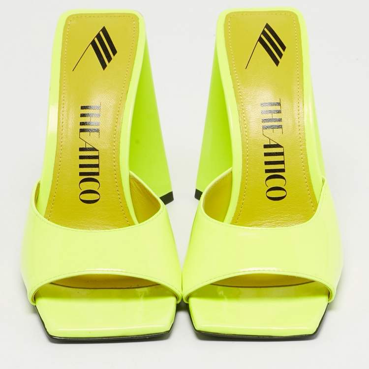 Pre Owned The Attico Green Patent Leather Devon Slide Sandals Size 37