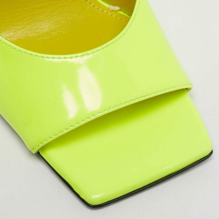 Pre Owned The Attico Green Patent Leather Devon Slide Sandals Size 37