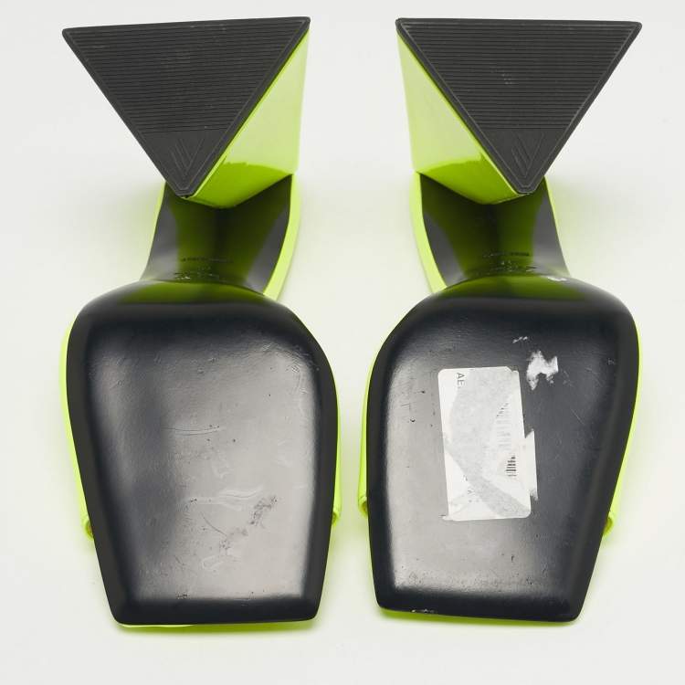 Pre Owned The Attico Green Patent Leather Devon Slide Sandals Size 37