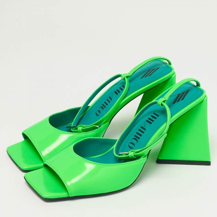 Pre Owned The Attico Green Patent Leather Piper Ankle Strap Sandals Size 40