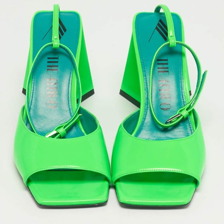 Pre Owned The Attico Green Patent Leather Piper Ankle Strap Sandals Size 40