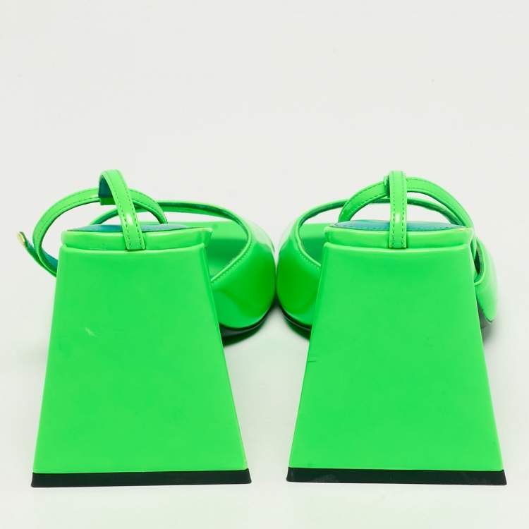 Pre Owned The Attico Green Patent Leather Piper Ankle Strap Sandals Size 40