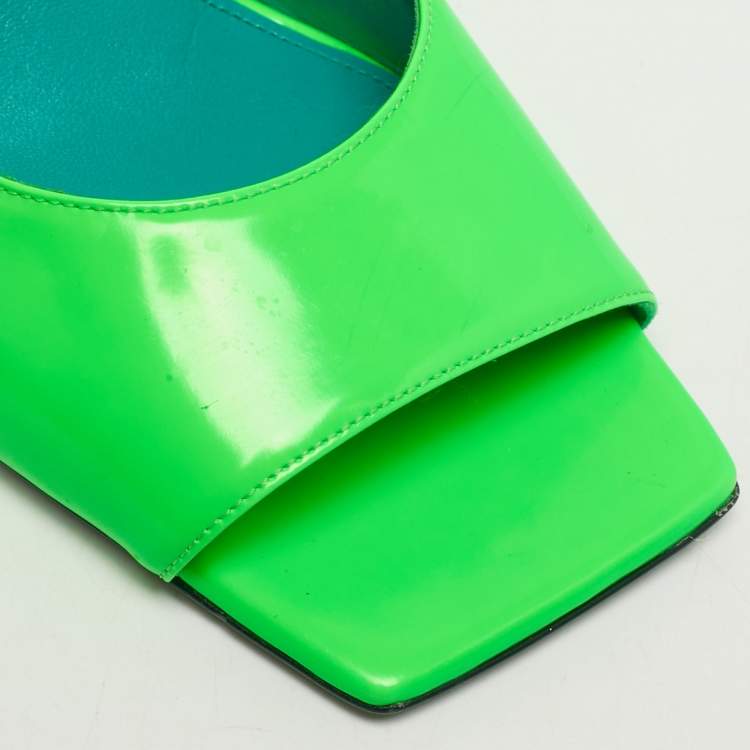 Pre Owned The Attico Green Patent Leather Piper Ankle Strap Sandals Size 40