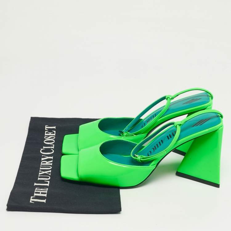 Pre Owned The Attico Green Patent Leather Piper Ankle Strap Sandals Size 40