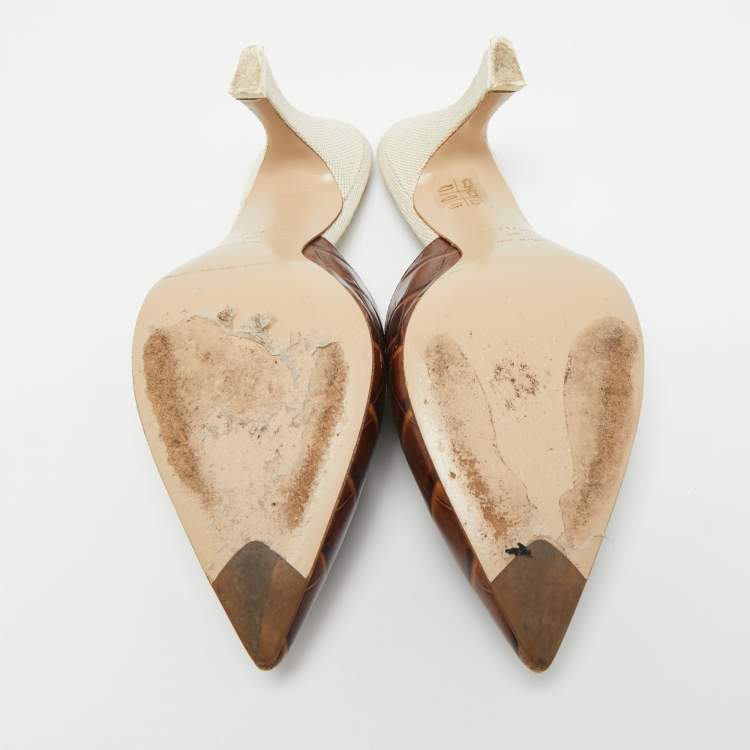 Pre Owned The Attico Brown/Cream Croc Embossed Leather Chloe Mules Size 38