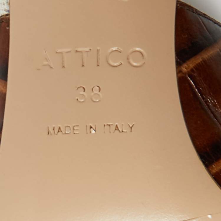 Pre Owned The Attico Brown/Cream Croc Embossed Leather Chloe Mules Size 38
