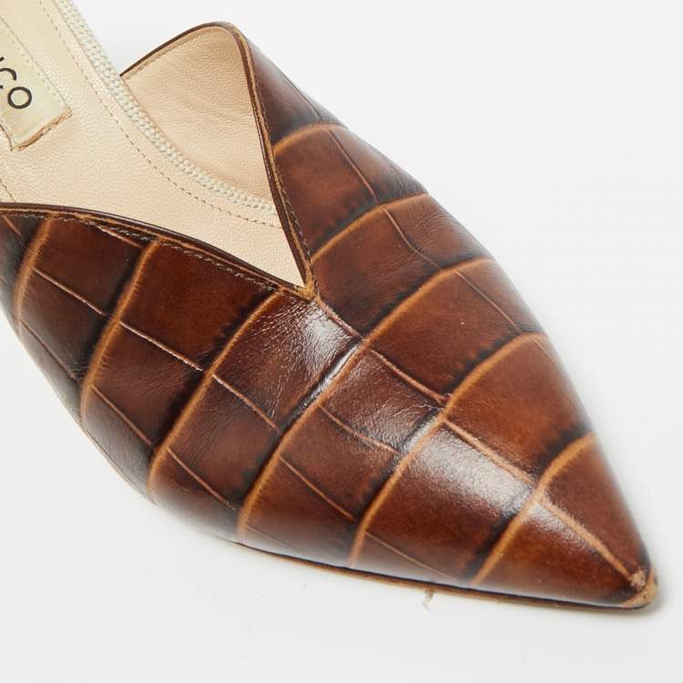 Pre Owned The Attico Brown/Cream Croc Embossed Leather Chloe Mules Size 38