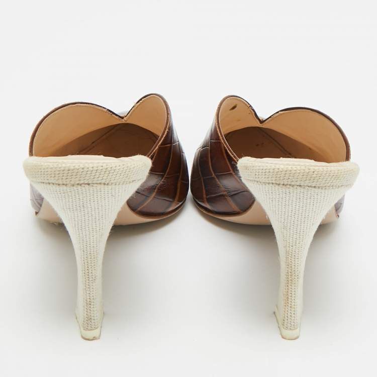 Pre Owned The Attico Brown/Cream Croc Embossed Leather Chloe Mules Size 38