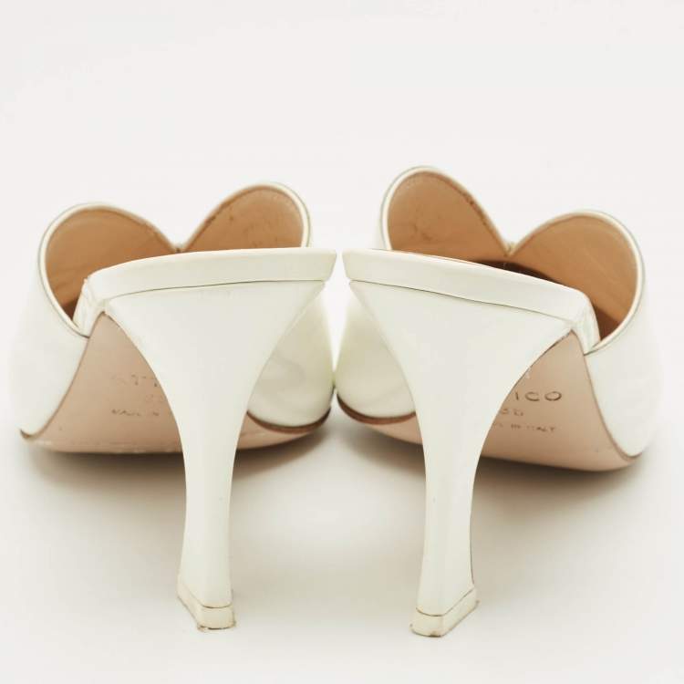 Pre Owned The Attico White Patent Leather Monica Mules Size 38