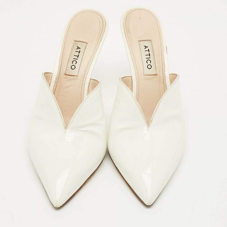 Pre Owned The Attico White Patent Leather Monica Mules Size 38