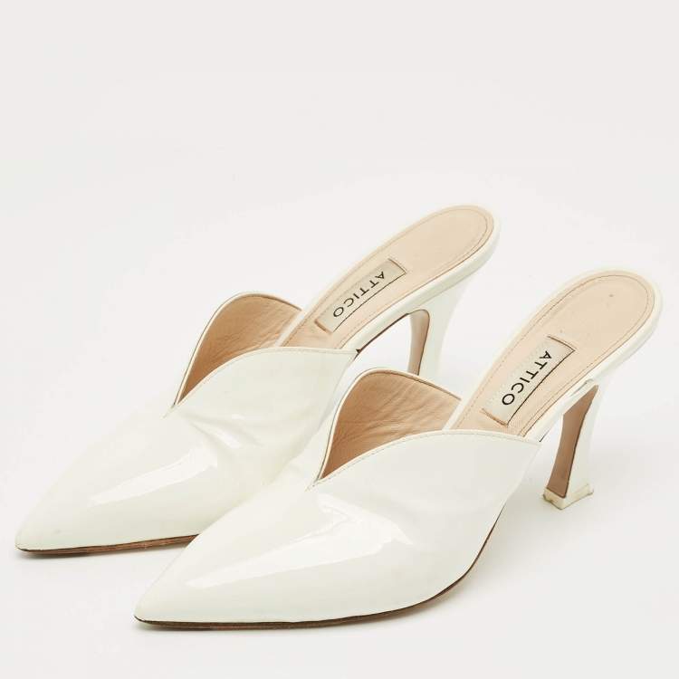 Pre Owned The Attico White Patent Leather Monica Mules Size 38