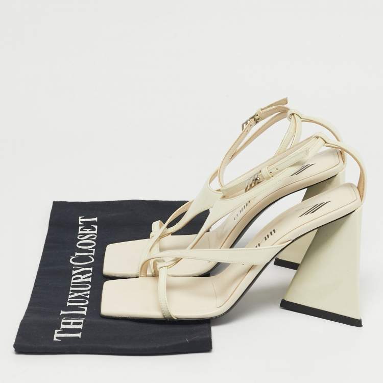 Pre Owned The Attico Cream Patent Devon Ankle Strap Sandals Size 37