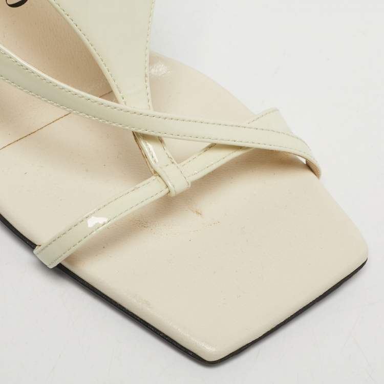 Pre Owned The Attico Cream Patent Devon Ankle Strap Sandals Size 37