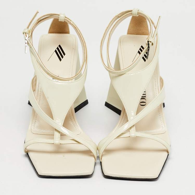 Pre Owned The Attico Cream Patent Devon Ankle Strap Sandals Size 37