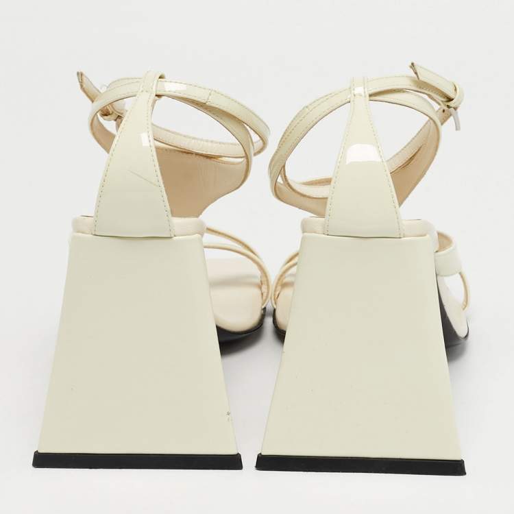 Pre Owned The Attico Cream Patent Devon Ankle Strap Sandals Size 37