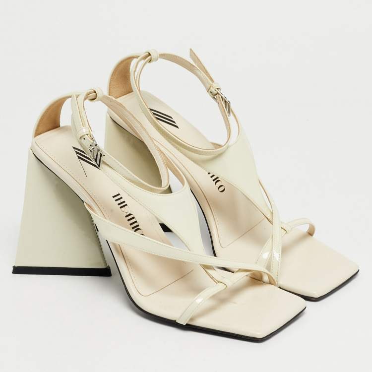 Pre Owned The Attico Cream Patent Devon Ankle Strap Sandals Size 37