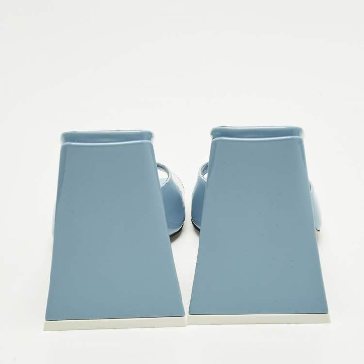 Pre Owned The Attico Blue Patent Devon Block Heel Slide Sandals Size 38