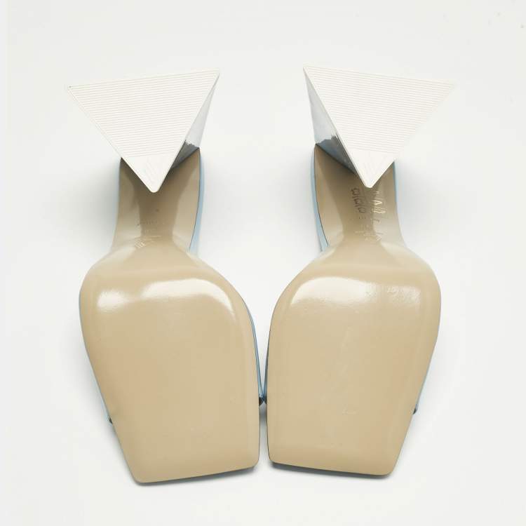 Pre Owned The Attico Blue Patent Devon Block Heel Slide Sandals Size 38