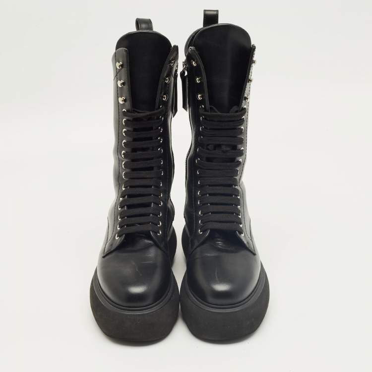 Pre Owned The Attico Black Leather Selene Mid Calf Boots Size 37.5