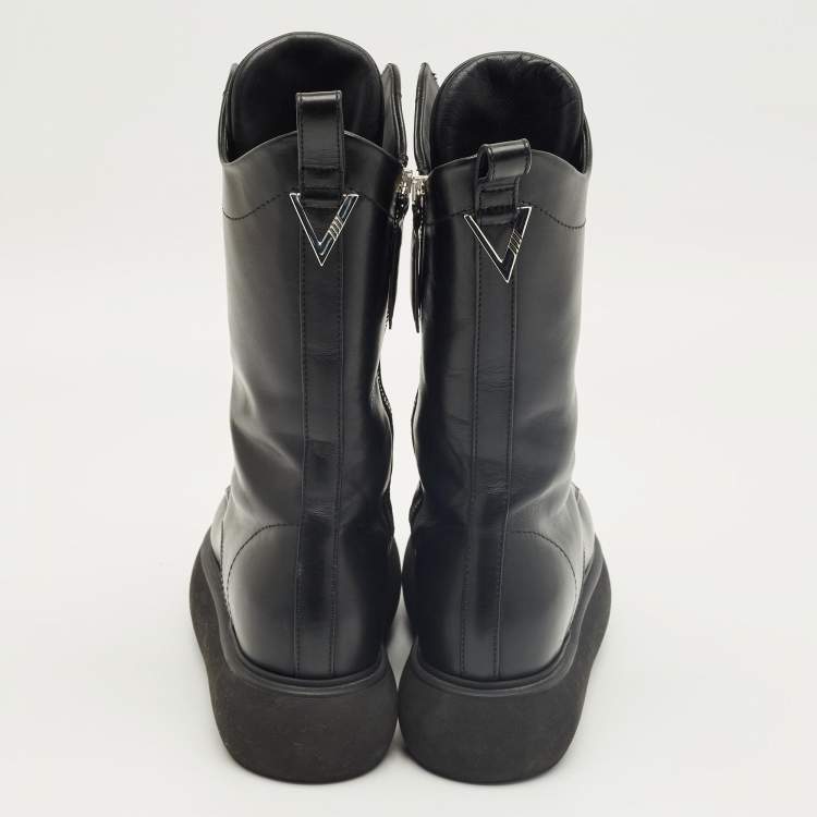 Pre Owned The Attico Black Leather Selene Mid Calf Boots Size 37.5