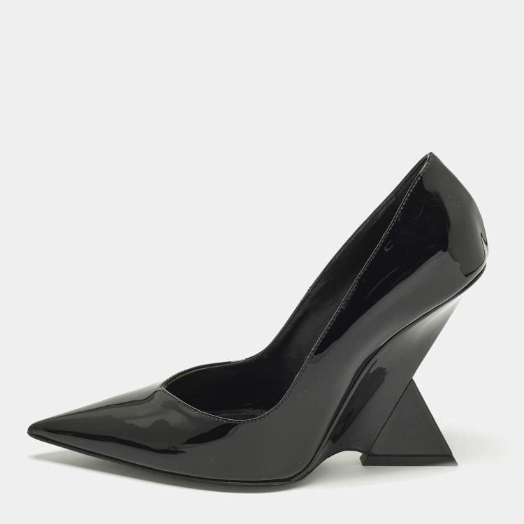 Pre Owned The Attico Cheope Size 38.5 Black Patent Leather Wedge Pumps