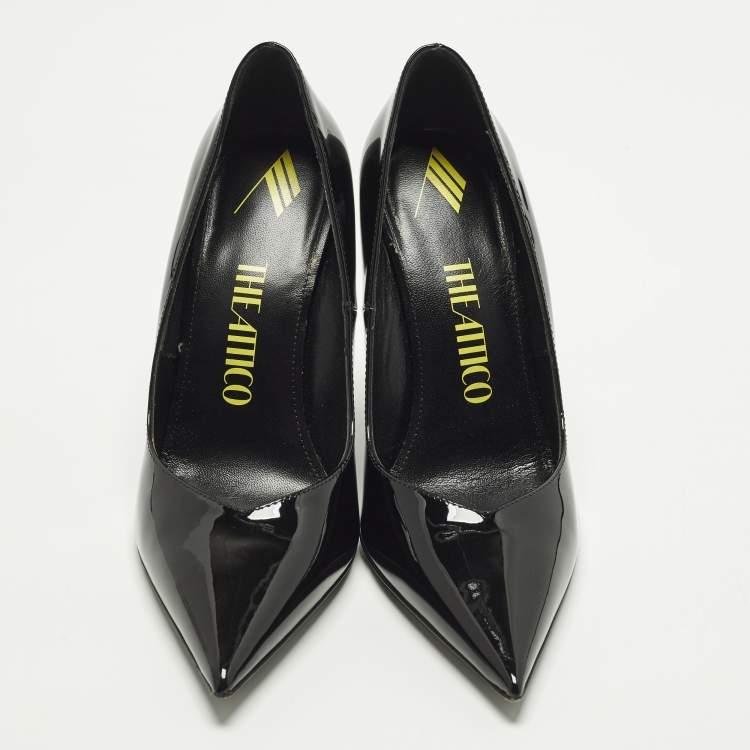 Pre Owned The Attico Cheope Size 38.5 Black Patent Leather Wedge Pumps